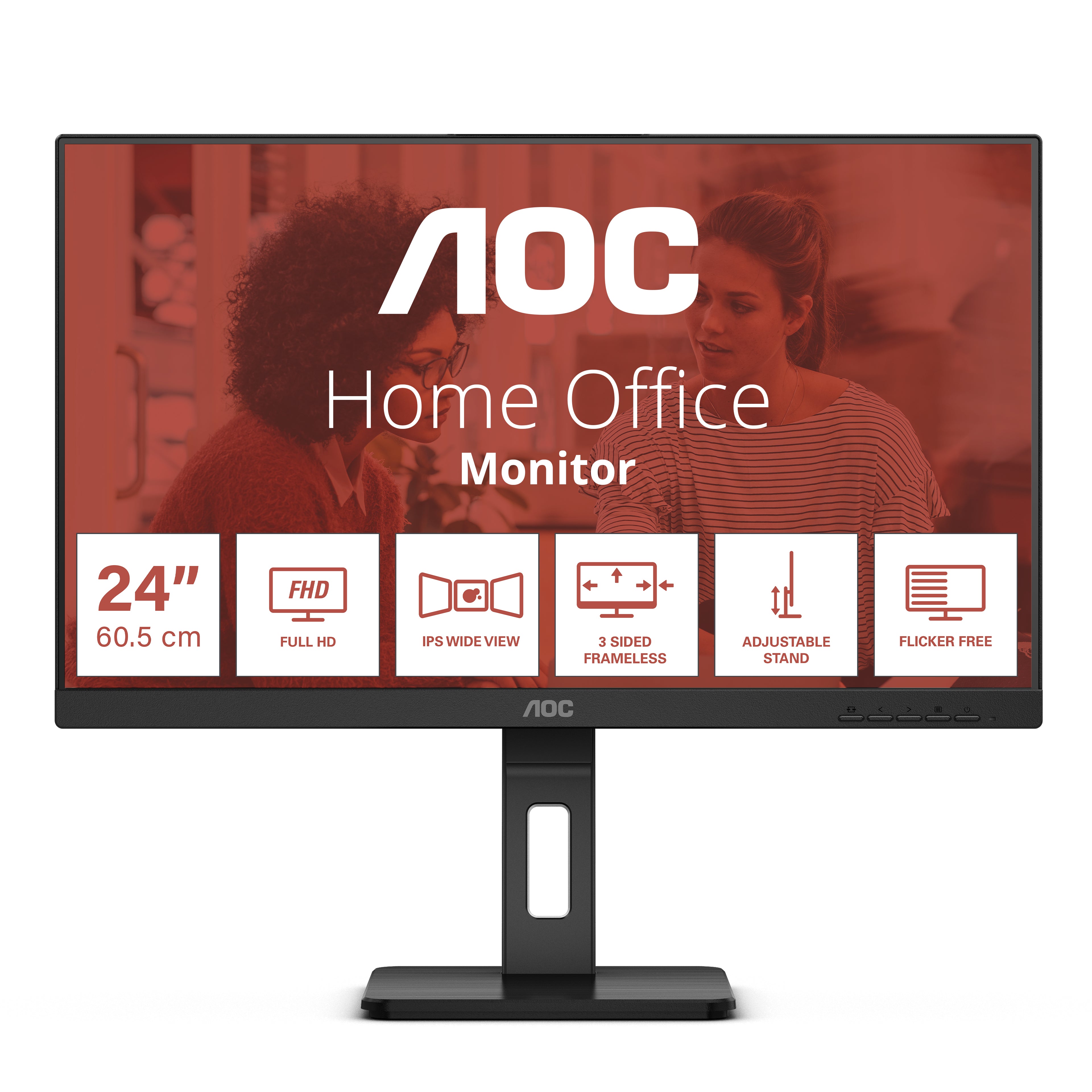 AOC 23.8in IPS FHD Monitor — 75Hz, HDMI/DP/VGA, Speakers - Image 1