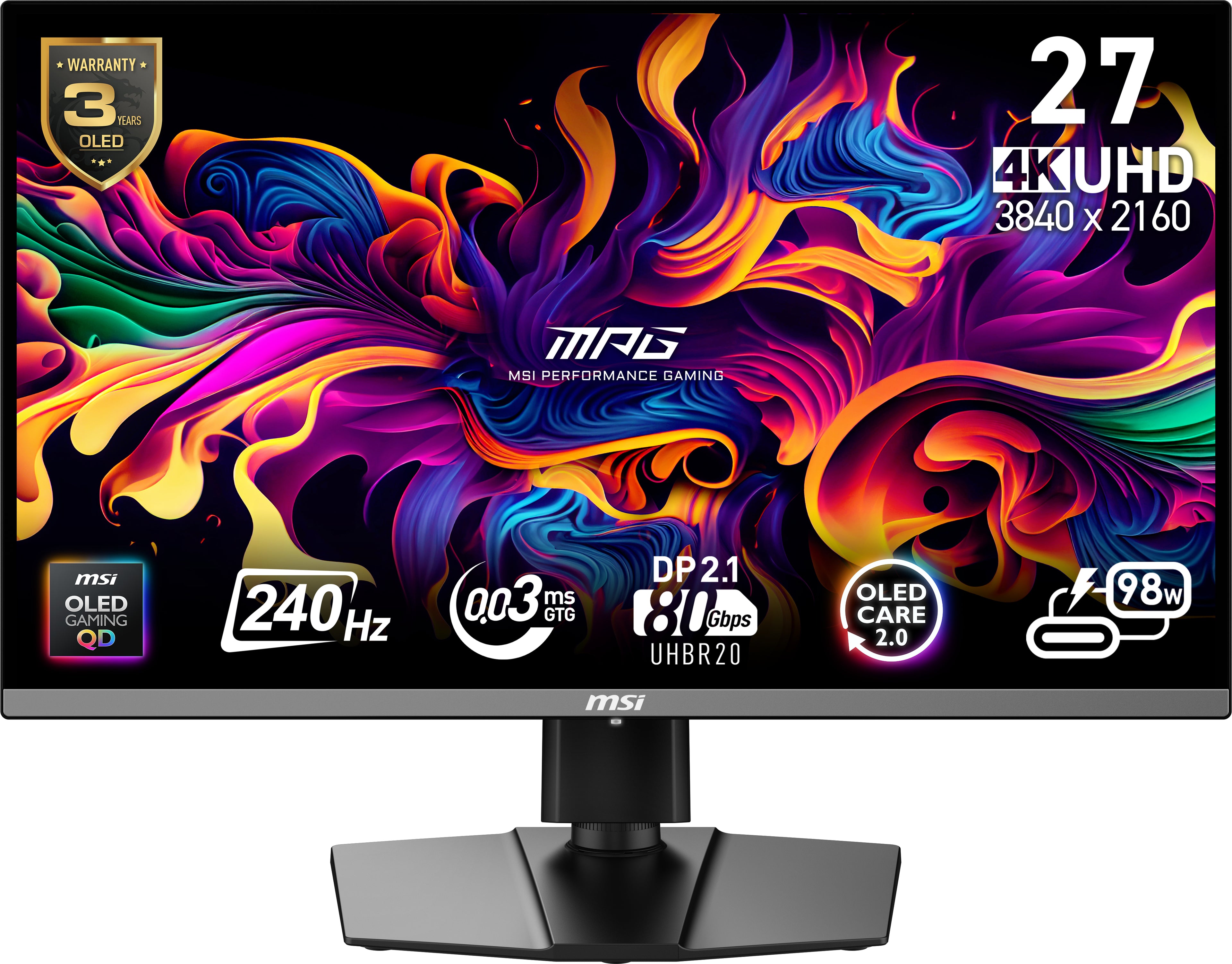 MSI 27" 4K QD-OLED Monitor — 240Hz, 0.03ms, USB-C 90W - Image 1